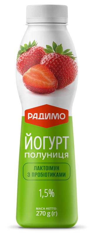 Йогурт РАДИМО Полуниця Лактоімун 1,5% жиру 270 г ПЕТ